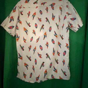 Levi's Small Short Sleeve Cubano Parrot Shirt, White, Button Down, Tropical